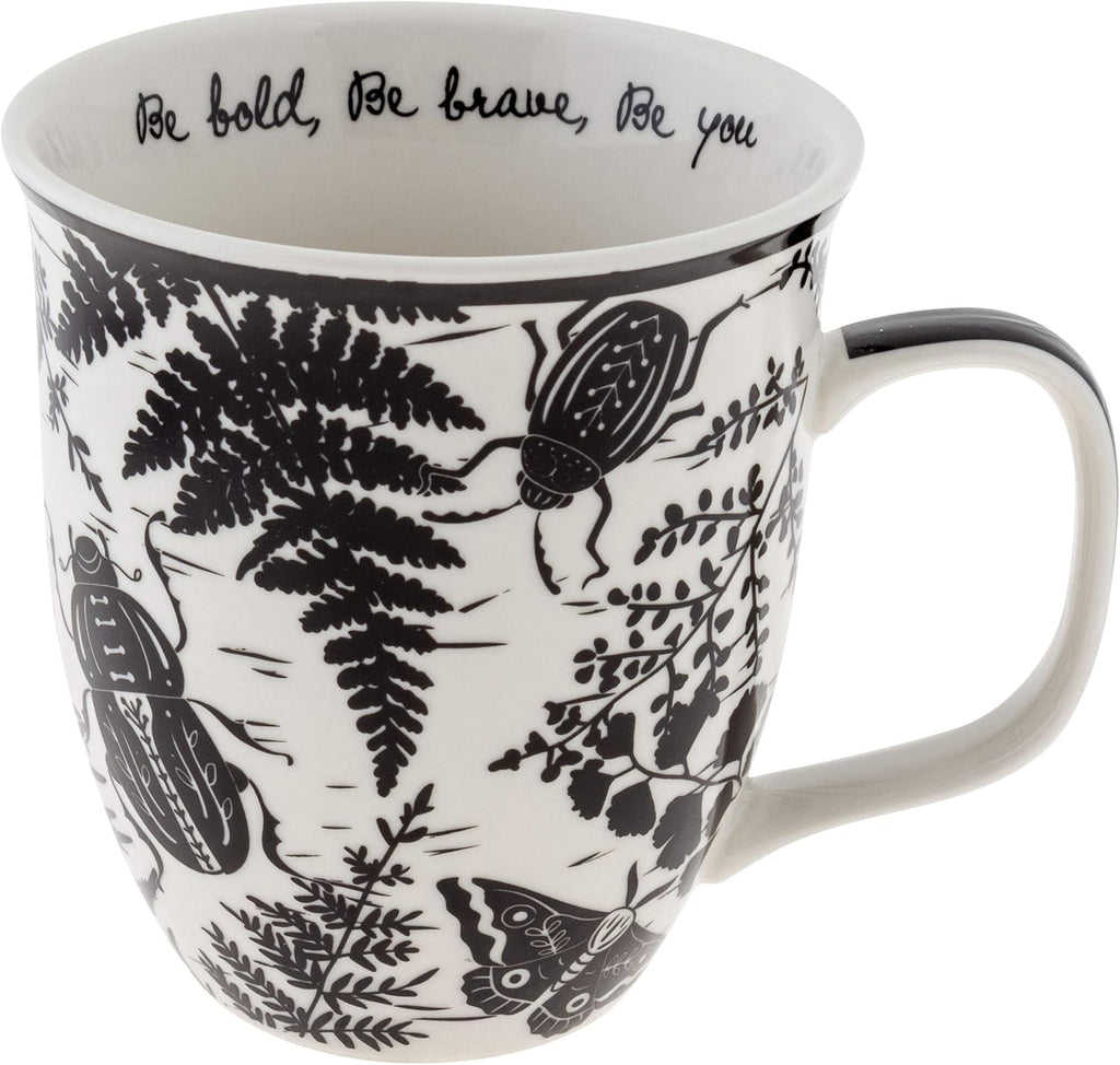 Karma Gifts 16 oz Black and White Boho Mug Beetle - Cute Coffee and Tea Mug - Ceramic Coffee Mugs for Women and Men