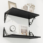 RICHFOCUS 12 Inch Deep Floating Shelves for Wall, 24" W x 12" D Black Wood Wall Shelves Set of 2, Wide Floating Shelves for Living Room, Bedroom, Kitchen, Bathroom and Decor Storage, Black