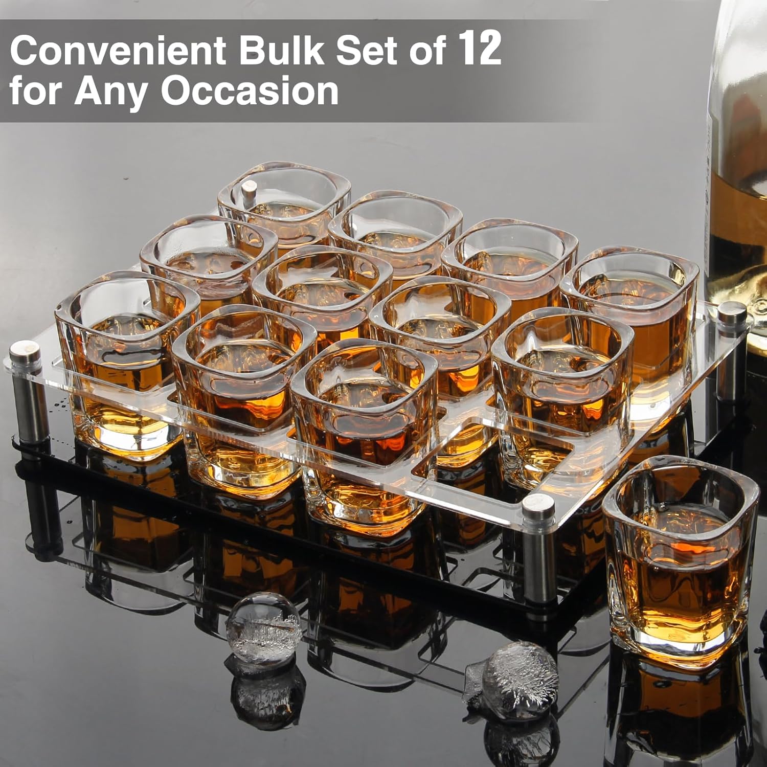 Ruckae 12 Pack 2 OZ Shot Glasses Set with Pallets Heavy Base Clear Square Shot Glasses Bulk for Vodka Tequila Whiskey Liquor
