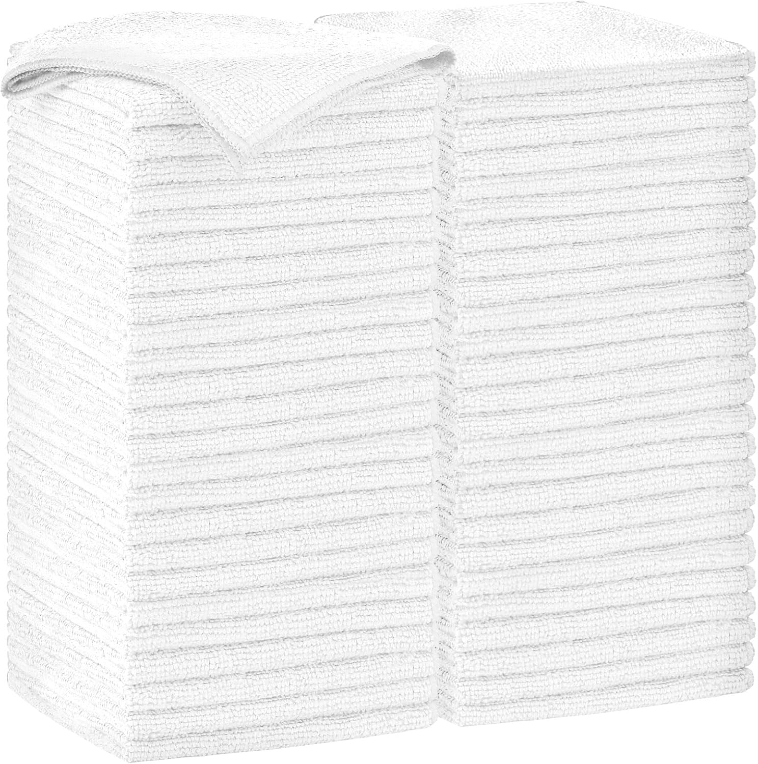 AIDEA Microfiber Cleaning Cloth-50PK, Soft Microfiber Towels for Cars, Absorbent Cleaning Rags, Lint-Free Streak-Free Wash Cloths for House, Kitchen, Window(12in.x12in), White