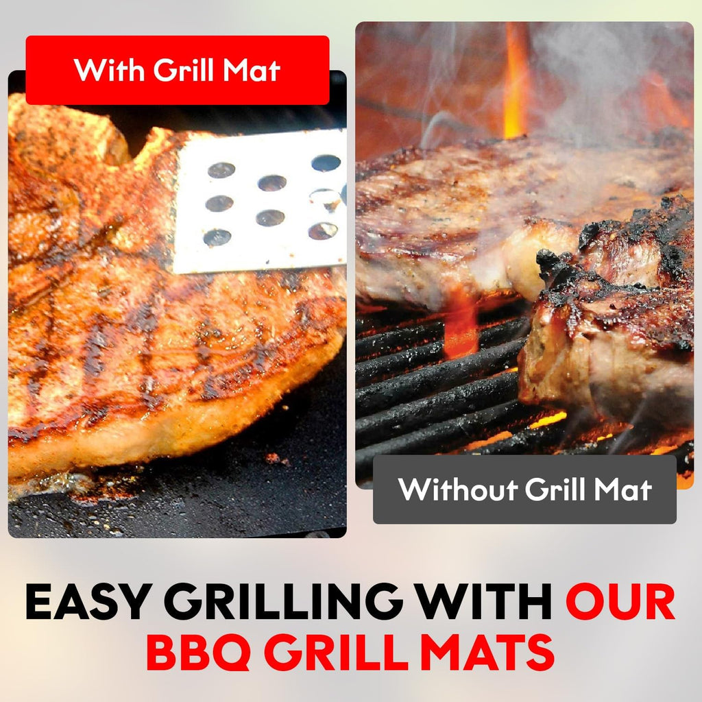BBQ Grill Mat Set of 3-100% Nonstick Large Grilling Sheets - Heavy Duty Cooking Mats for Outdoor Grill Charcoal, Gas or Electric - Reusable, Extra Thick and Easy to Clean - 15.75 x 13