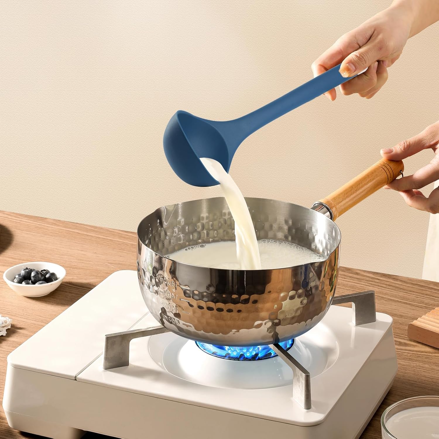 Silicone Kitchen Cooking Utensils Set: MOACC Heat Resistant 13inch Long Kitchen Gadgets, BPA Free Non Stick Rubber Cook Accessories For Food Prep, Frying, Serving, Basting (Dark Blue)