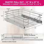 HOLDN’ STORAGE Heavy-Duty Premium Collection Pull Out Cabinet Organizer, Cabinet Drawer Slide Outs, Lifetime Limited Warranty - Basket Size 14" W x 21" D x 5" H, Anti-Rust Chrome Finish
