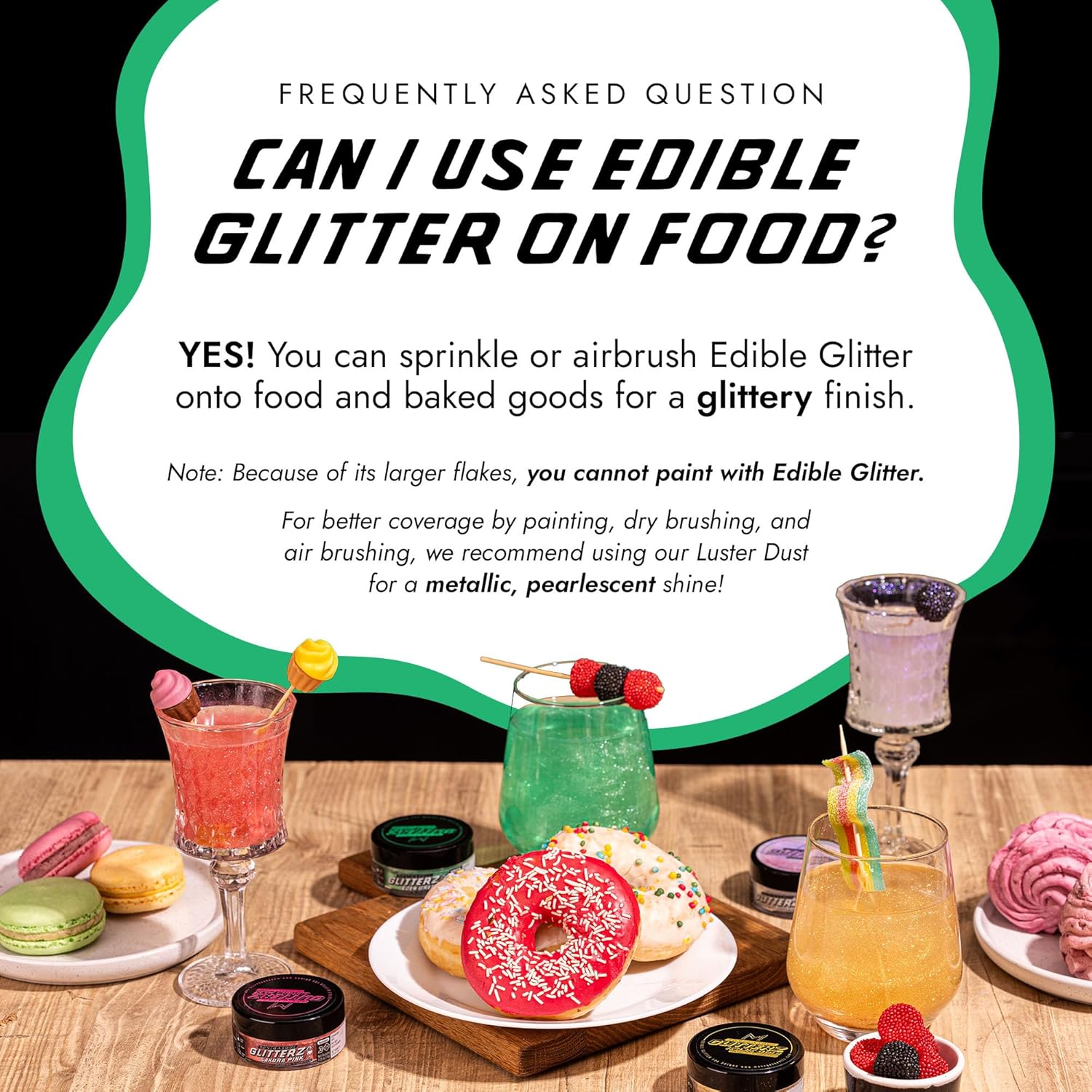 MONÉGASQUE Eden Green Edible Glitter for Drinks 10g – Edible Glitter for Cakes & Cocktails – Food Coloring Spray for Halloween Cake Decorations – Cocktail Drink Shimmer – Green Sprinkles for Cake