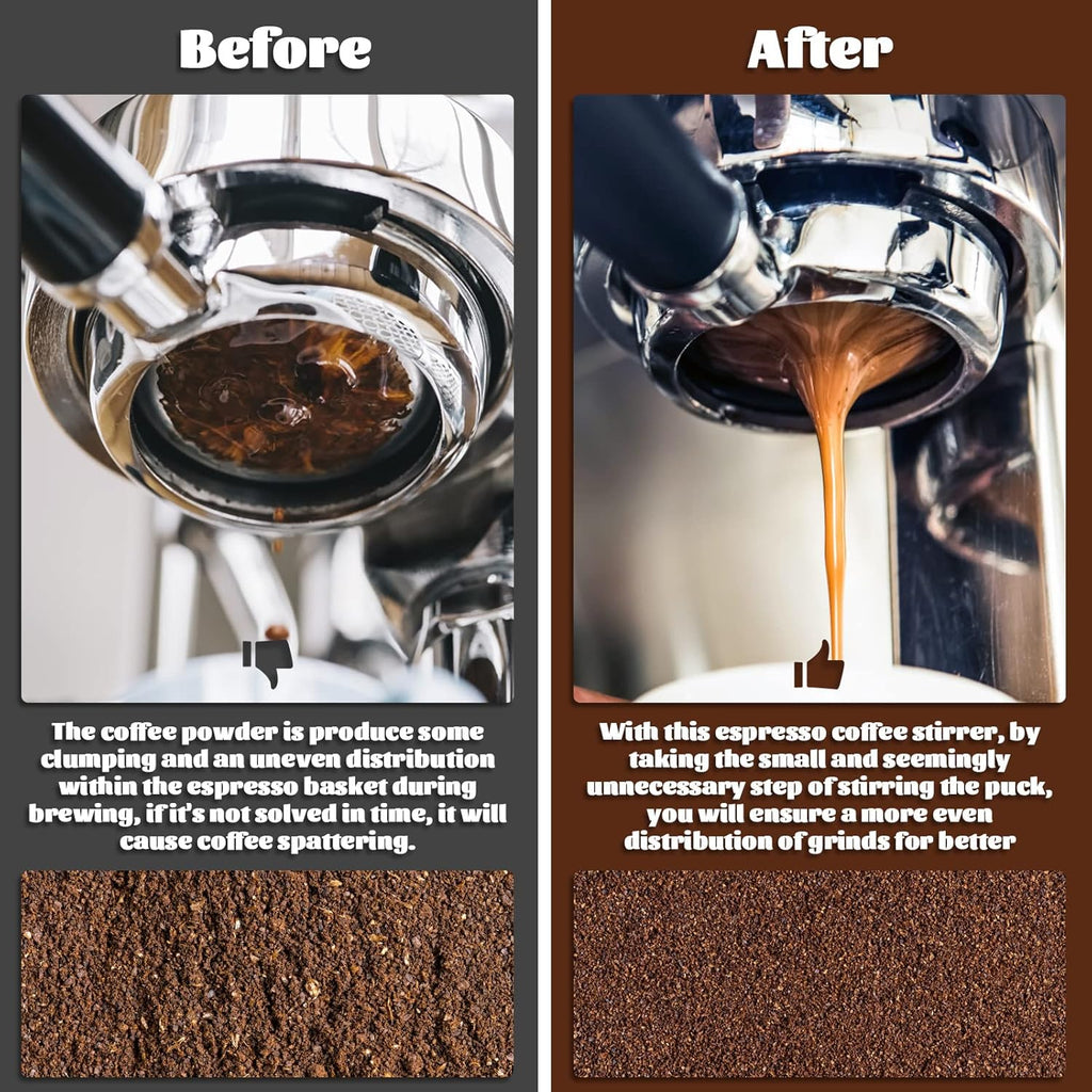 WDT Espresso Distribution Tool, 0.35mm 8 Needle Coffee Stirrer with 8 Extra Needles, 304 Stainless Steel, Aluminum Alloy Handle with Stand, Barista Espresso Whisk Tool (Metal Black)