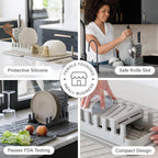 Dorai Home Collapsible Dish Drying Rack and Stone Dish Pad – Large Foldable Drying Rack with Instant - Dry Stone Mat – Space-Saving Drainer for Kitchen Counter - 24.6" x 16.5", Sand