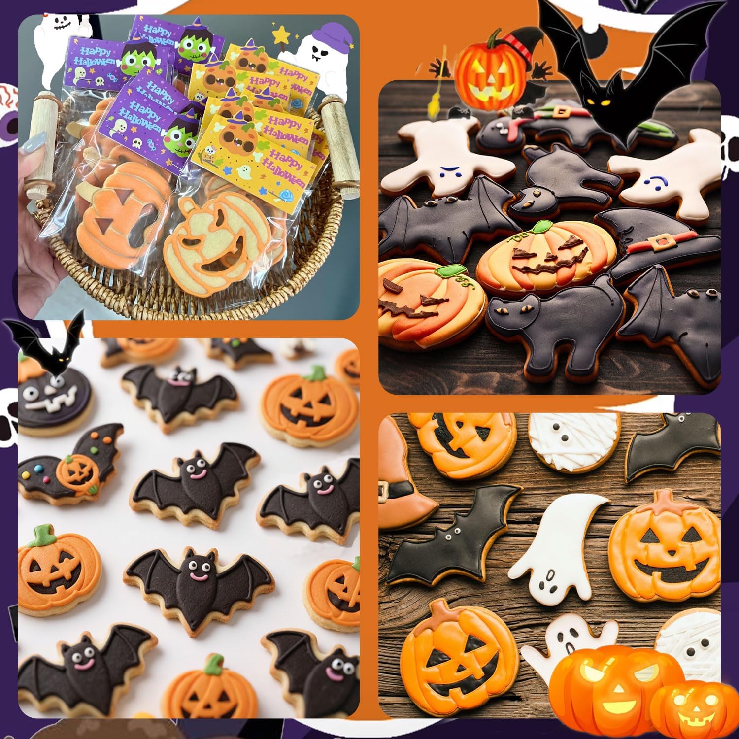 5-PIECE Halloween Cookie Cutters Set Stainless Steel cookie cutter molds Pumpkin, Bat, Ghost, Witch's Hat, Cat Cat Cookie Cutters Holiday Decorative Party Supplies