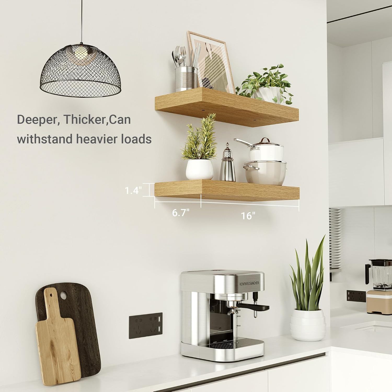 Vivelove Floating Shelves for Wall Mounted, 16 inchs Shelf for Small Bathroom, Bedroom, Living Room, Kitchen, Modern Home Decor, Rustic Farmhouse Wall Shelves with Invisible Brackets - Set of 2, Oak