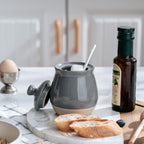 famiware Milkyway Sugar Bowl with Lid and Spoon, 10oz Ceramic Sugar Jar/Pot/Dispenser for Salt, Condiments, Spice, Seasonings, Sugar Container for Coffee Bar, Home, Kitchen, and Countertop, Dark Gray