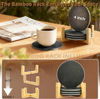 Black Nature Stone Coasters Set of 4, Slim Round Drink Coasters for Coffee Table Anti-Scratch, Boho Desk Décor for Office Bar Kitchen and Home, Protect Wood Glass Surfaces (4pack)