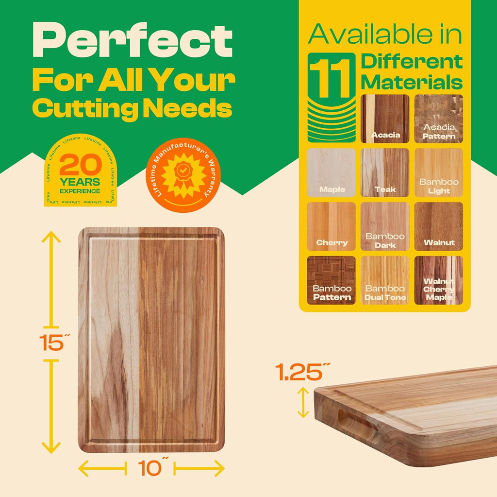 Riveira Teak Wood Cutting Board – Gourmet Teak Grandeur: 15 x 10 Wooden Cutting Board – Natural Wooden Cutting Boards For Kitchen Decorative – Innovative Juice Grooves Teak Wooden Chopping Board