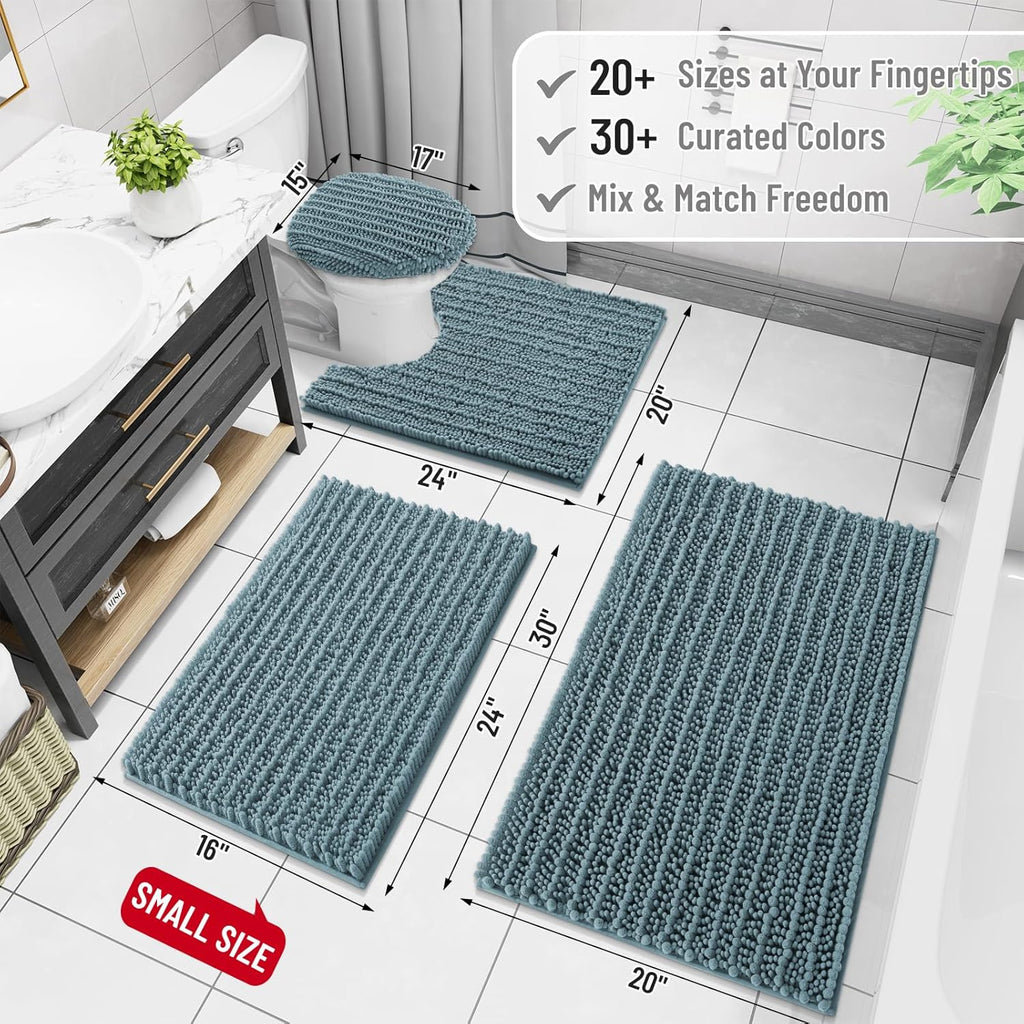 Arotive Luxury Chenille Bathroom Rug Mat, Extra Soft Thick Absorbent Shaggy Bath Rugs, Non-Slip Machine Wash Dry, Plush Bath Mats for Bathroom, Shower and Tub, 24x16, Smoky Gray