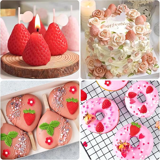 5 PCS Strawberry Baking Molds, Flowers Silicone Mold 3D Edible Strawberry Fruit Fondant Molds for Chocolate Candy Cupcake Cake Decoration Soap Wax Clay Resin Candle Making