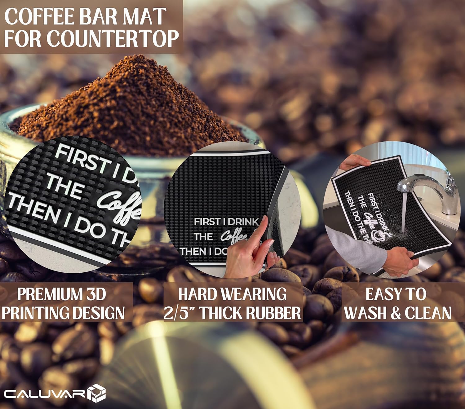 Coffee Matt for Counter First I Drink The Coffee Then I Do The Things 18x12 in, Non-Slip Silicone Espresso Maker Mat for Countertops, Aloha, Hawaiian and Luau Tiki Bar Decor and Tiki Decorations