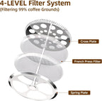 34 Ounce French Press Coffee Maker Copper Stainless Steel Coffee Press, with 4-Level Filter System, Heat Resistant Thickness Borosilicate Glass, BPA-Free Brewed Coffee Pot for Camping Gifts