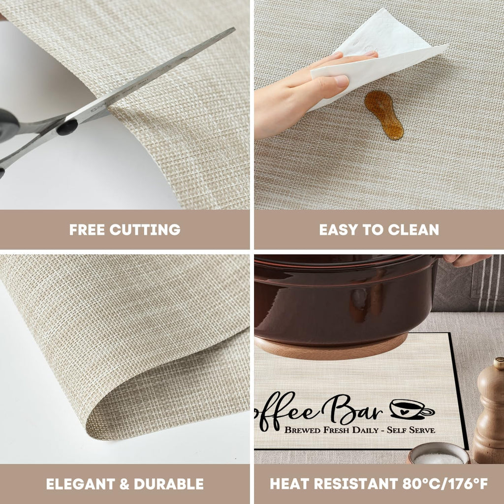 Artoid Mode Coffee Bar Mats Set of 2, 12x18 Inch Washable Non-Slip Plastic PVC Vinyl Table Mats for Coffee Machine, Countertops