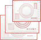 Silicone Baking Mat With Measurement Function Set of 3 Use Food Grade Silicone Ldeal for Dough Rolling Pie Crust Bread Making and Making Cookies (23.6×15.7,19.6×15.7, 15.7×11.8inch, Red)