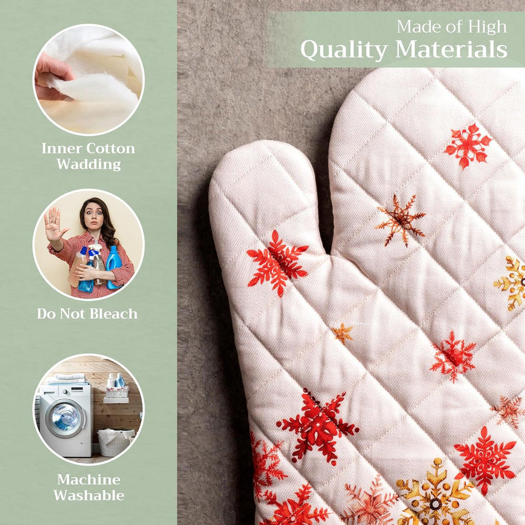 Maison d' Hermine Oven Gloves 100% Cotton Oven Mitt 7" x 13" with Loop Heat Resistant, BBQ, Cooking Gloves, Baking, Grilling, Kitchen, Handling Hot Pans (Pack of 1, Crystal Star)