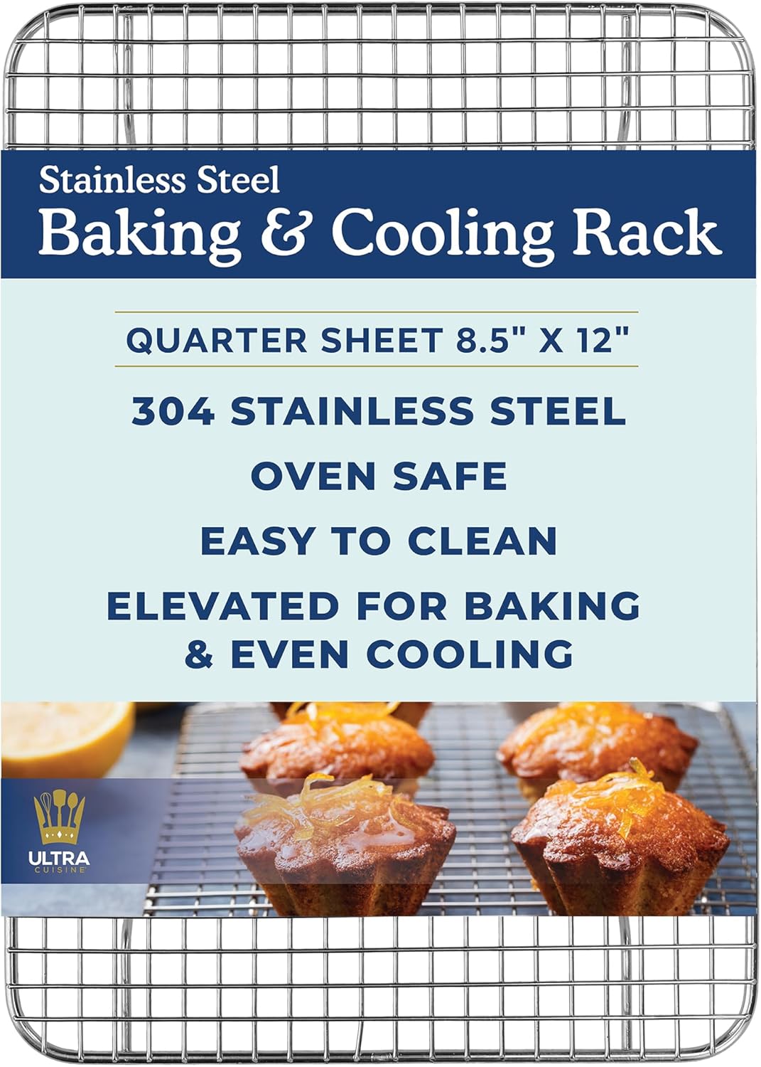 Ultra Cuisine Heavy Duty 100% Stainless Steel Cooling Rack for Cooking and Baking - Baking Rack & Wire Cooling Rack - Fits Half Sheet and Quarter Sheet Pans - 11.5''x16.5'' and 8.5''x12''
