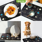 Matace Designer Coffee Bar Mat, Small 12 x 19 Inches, Rubber Backing, Absorbent Coffee Maker Mats for Dish Drying, Kitchen Countertop, Heat Resistant, Coffee Flavor Menu, Black