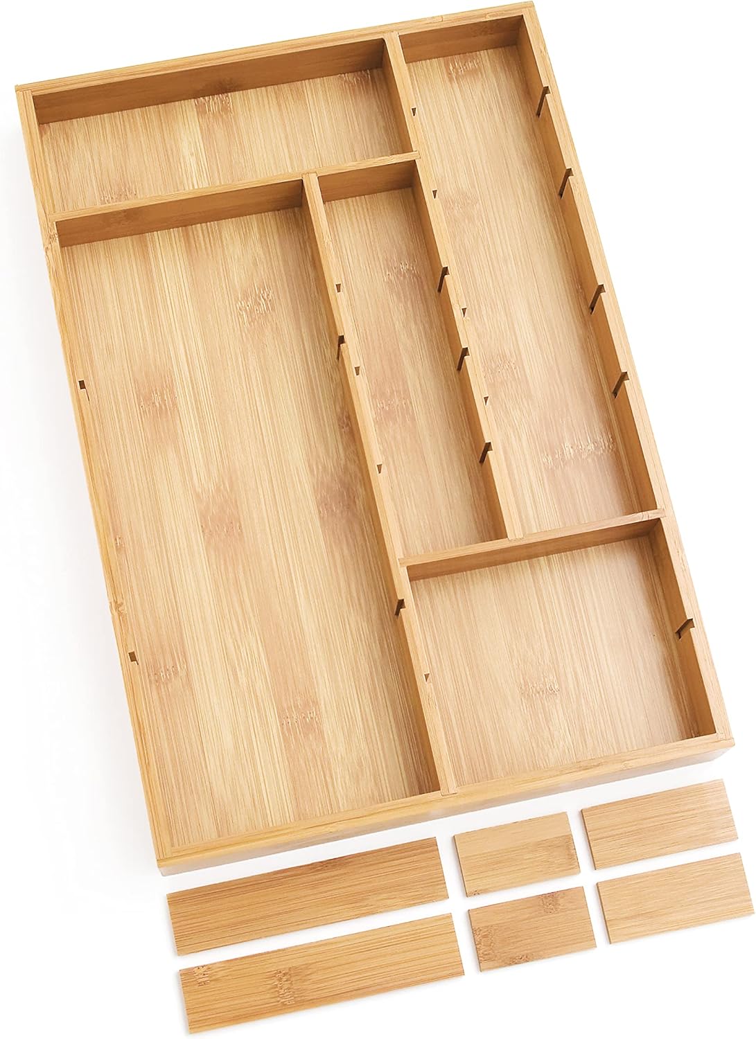 Lipper International 8397 Bamboo Wood Adjustable Drawer Organizer with 6 Removable Dividers, 12" x 17-1/2" x 1-7/8"