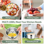 TeamFar Mixing Bowls with Lids, 5-Piece Stainless Steel Metal Nesting Salad Bowl for Mixing Prepping, Healthy & Heavy Duty, Airtight Lids & Dishwasher Safe, 4.5/3/1.5/1/0.7 QT-Khaki