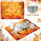Autumn Fall Dish Drying Mat Harvest Pumpkin Maple Leaf 18 X 24 Inch For Kitchen Counter Reversible Dish Drying Pad Water Absorbing And Drying Mat For Kitchen Coffee Bar Decoration