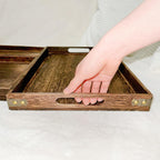 Rustic Wooden Serving Trays with Handle, Serving Platters, Charcuterie Board Set of 3 Nesting Food Trays for Serving Food, Home Decor/Breakfast/Coffee Table/Butler/Ottoman/Bed Tray