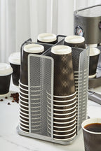 Annova Paper/Plastic Cup and Lid Holder Plastic Storage Organizer, 360°Rotating Coffee Mup Dispenser with 4 Compartments, Multifunctional Storage Rack for Home, Office, Bar, Coffee Shop (Silver)