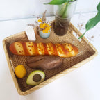 i-lan 17Inch Large Rectangle Rattan Serving Tray with Handles-Natural Wicker Breakfast Coffee Drinks Serving Platter,Kitchen Tabletop Decorative Serving Tray for Fruit,Vegetables and Snacks