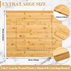 Vesici Reversible Pastry Board with Lip for Rolling Dough Large Wooden Cutting Chopping Kneading Board with Engraved Measurements for Counter Table Top Kitchen(Wood,24 x 22.8 x 1.5 Inch)