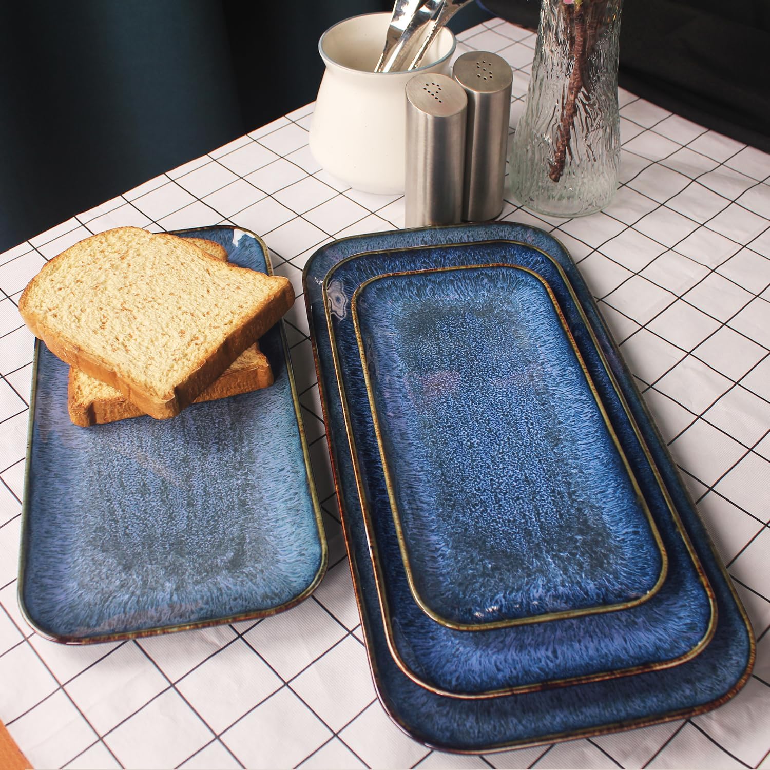 Porcelain Dinner Plates set dessert salad dish Set of 4,Main Dish for Steak,Bread, Pasta,Salad, Microwave Oven and Dishwasher Safe,Scratch Resistant Reusable 9.8 INCH Rectangular