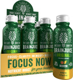 BrainJuice Focus & Energy Drink Shots, Nootropics with Alpha GPC, B Vitamins & Organic Green Tea Caffeine, Supports Focus, Memory & Clarity, Non-GMO, Gluten Free, Peach Mango, 2.5 fl oz, 12 Pack
