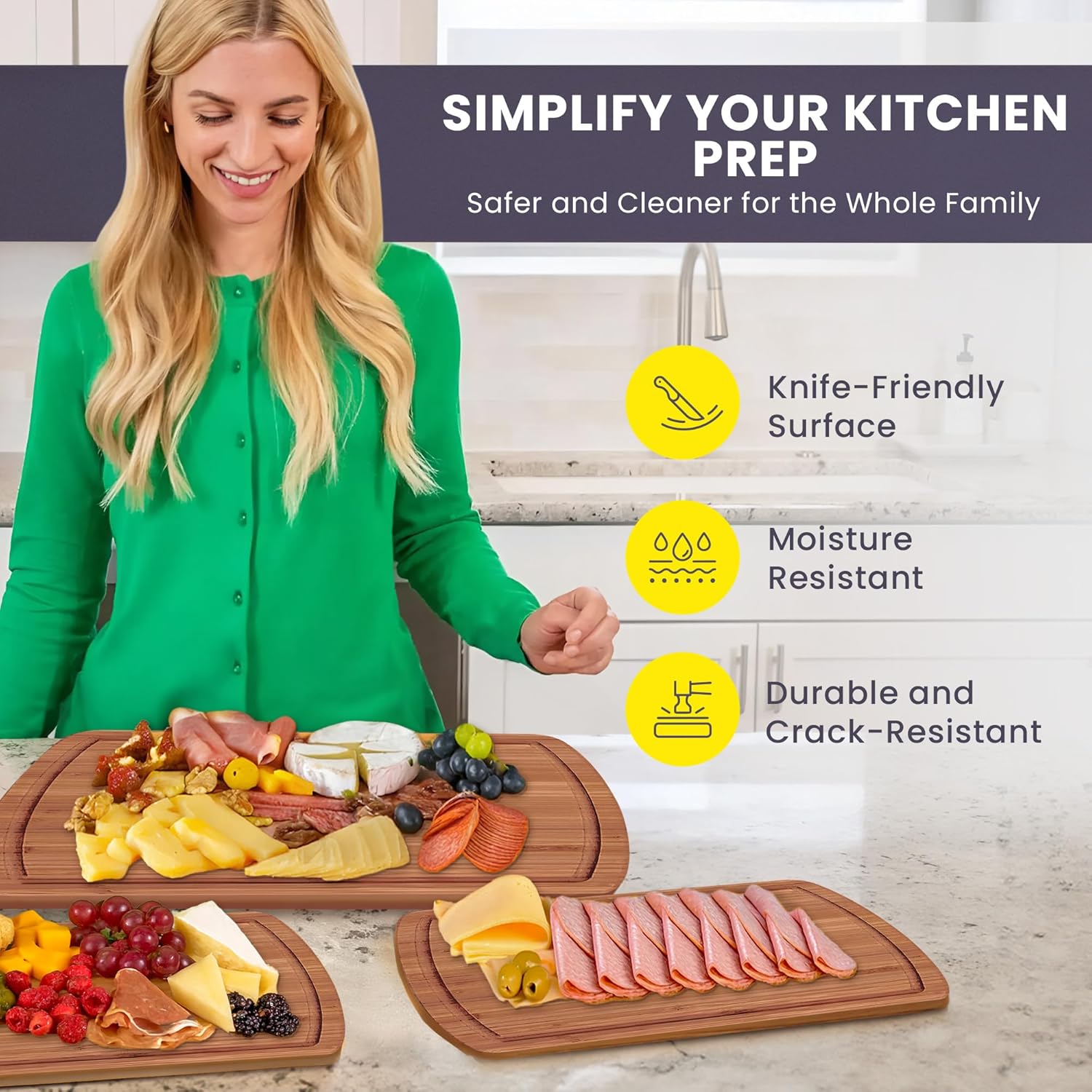 Bamboo Cutting Board Set of 3 - Dark