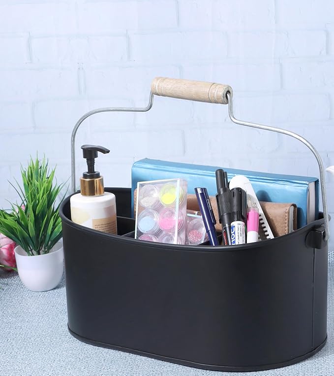 Alpha Living Home 4-Compartment Metal Flatware Caddy Silverware & Condiment Holder Cutlery Organizer Flatware Organizer - Perfect for Kitchen, Dining, and Picnics (Black)