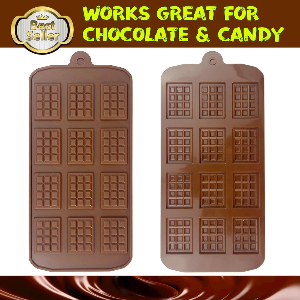 Break-Apart Chocolate Molds, Non-Stick Silicone Chocolate Bar Mold, Food Grade Candy Bar Mold, Perfect for Energy Bar, Cocoa Mini Bar, Basic Bites - 4 Pack