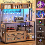 Itaar 47.2 Inch Bakers Rack with Power Outlet, Microwave Stand with Storage, Farmhouse Coffee Bar Cabinet Station with Wine Rack, Iron Grid and 8-S Hooks (Rustic Brown)