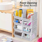 TidyFriend Stackable Storage Bins for Pantry, 4 Pack Stackable Bins For Organizing Food, Kitchen, and Bathroom Essentials (Light Grey)