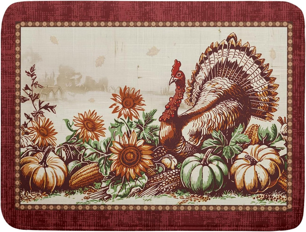 Rustic Turkey Dish Drying Mat for Kitchen Countertop 18x24 inch Fall Thanksgiving Pumpkin Sunflowers Harvest Dish Drainer Mats Fast Drying Farmhouse Country Style Dish Drying Pad Holiday Decor Large