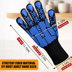 BBQ Gloves, Oven Gloves, Extreme Heat Resistant Barbecue Gloves, Silicone Non-Slip Oven Mitts, Kitchen Gloves for Cooking, Grilling, and Baking (Blue)