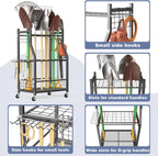 WALMANN Garden Tool Organizer with Wheels for Garage, Rakes/Shovels/Yard Tools Storage Stand for Garden, Shed, Indoor/Outdoor Long-Handled Tools Rolling Cart