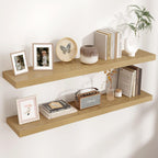 Floating Shelves - 2 Large Wall Mounted Shelves with Invisible Brackets, Long Wood Floating Wall Shelf for Living Room, Bedroom, Kitchen (Oak, 48" W x 9" D x 1.5" H)