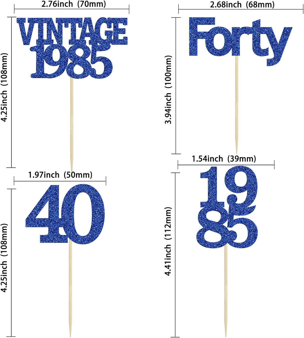 Gyufise 24Pcs Vintage 1980 Cupcake Toppers Glitter Cheers to 45 Fabulous Forty Five Cupcake Picks 45th Birthday Wedding Anniversary Party Cake Decorations Supplies Deep Blue