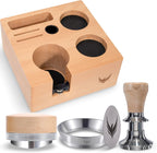 58mm Espresso Bar Accessories Kit – Maple Handle Calibrated Tamper, Espresso Leveler, Beech Wood Tamping Station, and Dosing Funnel with Puck Screen