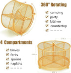 360° Rotating Metal Utensil Caddy - 4 Compartment Silverware Cutlery Holder Rotation Fork Spoon Napkin Organizer Flatware Storage Basket Party Countertop Buffet Picnic Camping Outdoor Gold
