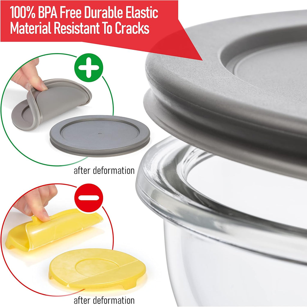 Set of 6 Stackable Space-Saving Nesting Glass Bowls with BPA Free Lids for Foodprep, Storage, Baking, Mixing & Cooking, Microwave Safe - Durable Inert Borosilicate Glass