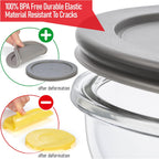 Set of 6 Stackable Space-Saving Nesting Glass Bowls with BPA Free Lids for Foodprep, Storage, Baking, Mixing & Cooking, Microwave Safe - Durable Inert Borosilicate Glass