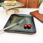 Ceramic Dinner Plates Dish Set, Set of 4, Microwave Oven and Dishwasher Safe, Scratch Resistant, Dinnerware Kitchen Porcelain Serving Dishes 9 inch Square plate