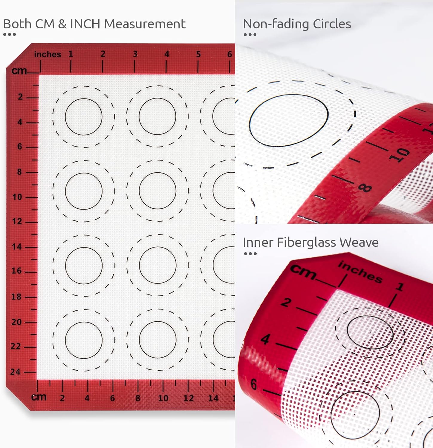 U-Taste 446ºF Heat Resistant Macaron Silicone Baking Mat, Non Stick Reusable Cookies Pastry Sheet Liner with Edge Enhancement Circle Measurement for Oven (Half Sheets Size, Pack of 2, Red)
