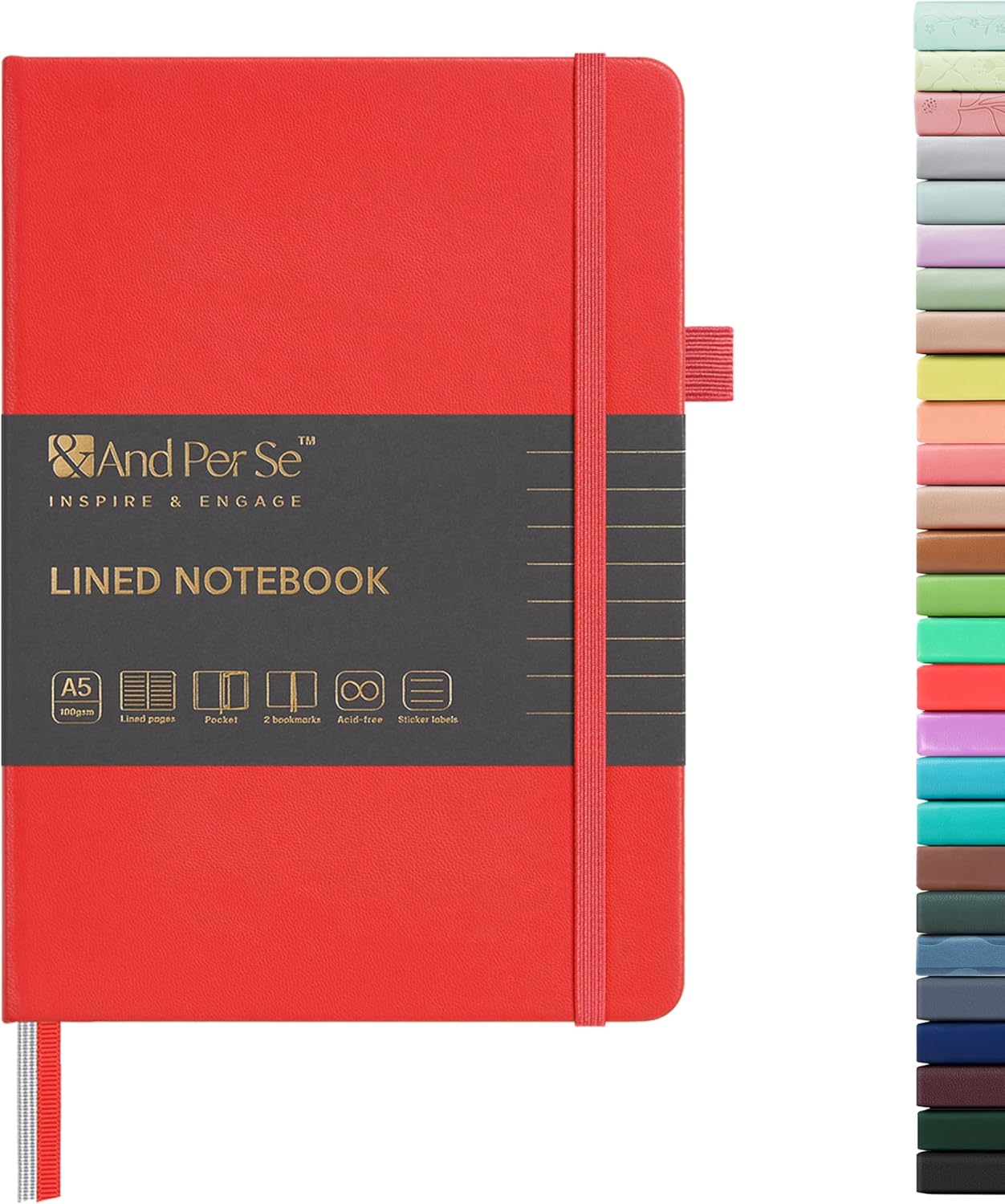 &And Per Se Lined Journal Notebook, 160 Pages, A5 5.7 x 8 inches College Ruled Thick Paper Notebook Journals for Writing, Hardcover Notebooks for Women Men Office School (1 Pack, Red)